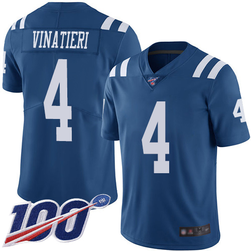 Indianapolis Colts #4 Adam Vinatieri Royal Blue Men's Stitched Limited Rush 100th Season Jersey Men's cheap jerseys for sale - CheapJerseys.Shop