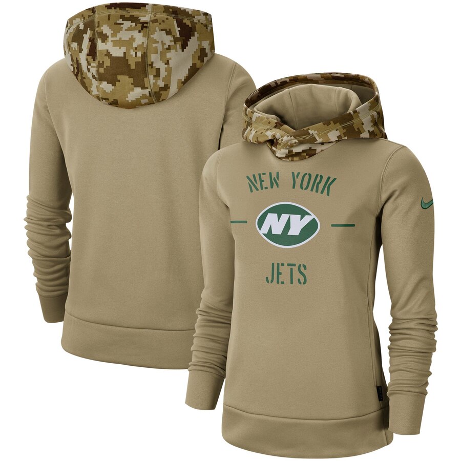 Women's New York Jets Khaki 2019 Salute To Service Therma Pullover Hoodie cheap jerseys for sale - CheapJerseys.Shop