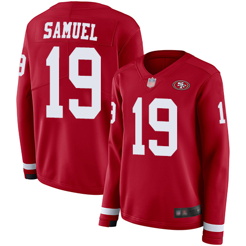 49ers #19 Deebo Samuel Red Team Color Women's Stitched Limited Therma Long Sleeve Jersey cheap jerseys for sale - CheapJerseys.Shop