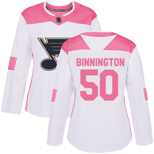St. Louis Blues #50 Jordan Binnington White/Pink Authentic Fashion Women's Stitched Jersey Womens cheap jerseys for sale - CheapJerseys.Shop