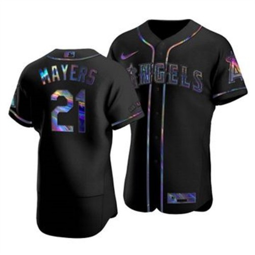 Los Angeles Los Angeles Angels #21 Mike Mayers Men's Iridescent Holographic Collection Jersey - Black Men's cheap jerseys for sale - CheapJerseys.Shop