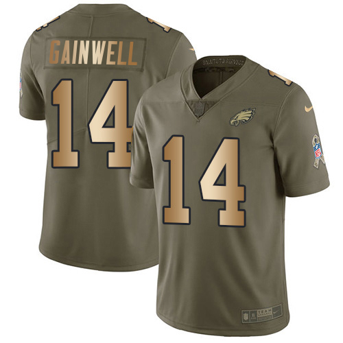 Eagles #14 Kenneth Gainwell Olive/Gold Men's Stitched Limited 2017 Salute To Service Jersey cheap jerseys for sale - CheapJerseys.Shop