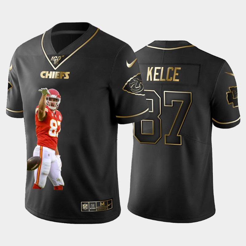 Kansas City Chiefs #87 Travis Kelce Team Hero 4 Vapor Limited 100 Jersey Black Golden cheap jerseys for sale - CheapJerseys.Shop