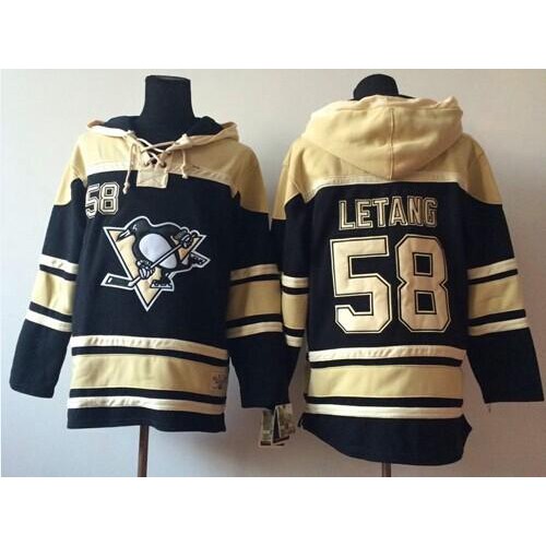 Pittsburgh Penguins #58 Kris Letang Black Sawyer Hooded Sweatshirt Stitched Jersey Men's cheap jerseys for sale - CheapJerseys.Shop