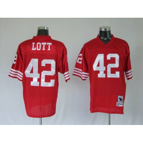 Mitchell and Ness San Francisco 49ers Ronnie Lott Premier #42 Stitched Red Jersey Men's cheap jerseys for sale - CheapJerseys.Shop