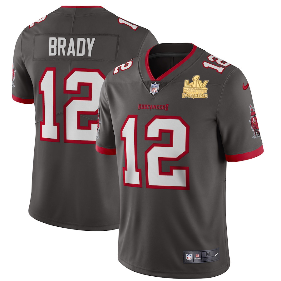 Tampa Bay Buccaneers #12 Tom Brady Youth Super Bowl LV Champions Patch Pewter Alternate Vapor Limited Jersey cheap jerseys for sale - CheapJerseys.Shop