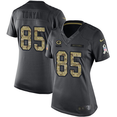 Green Bay Packers #85 Robert Tonyan Black Women's Stitched Limited 2016 Salute to Service Jersey Womens cheap jerseys for sale - CheapJerseys.Shop