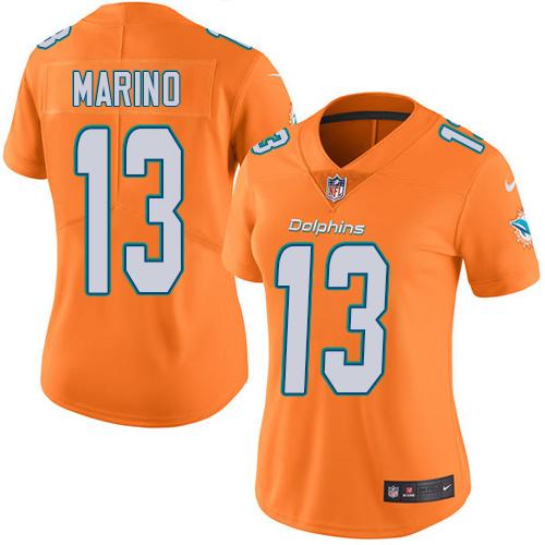 Dolphins #13 Dan Marino Orange Women's Stitched Limited Rush Jersey cheap jerseys for sale - CheapJerseys.Shop