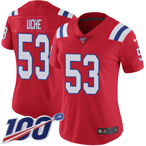 New England Patriots #53 Josh Uche Red Alternate Women's Stitched 100th Season Vapor Untouchable Limited Jersey Womens cheap jerseys for sale - CheapJerseys.Shop