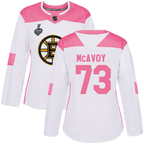 Boston Bruins #73 Charlie McAvoy White/Pink Authentic Fashion Stanley Cup Final Bound Women's Stitched Jersey Womens cheap jerseys for sale - CheapJerseys.Shop