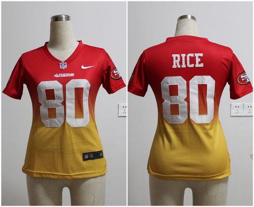 49ers #80 Jerry Rice Red/Gold Women's Stitched Elite Fadeaway Fashion Jersey cheap jerseys for sale - CheapJerseys.Shop