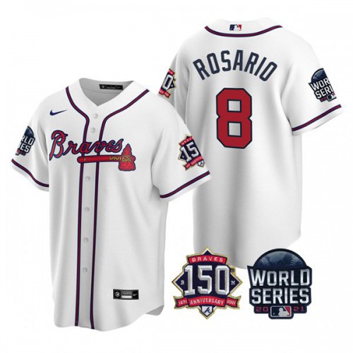 Atlanta Atlanta Braves #8 Eddie Rosario 150th Anniversary 2021 World Series Youth Jersey - White Youth cheap jerseys for sale - CheapJerseys.Shop