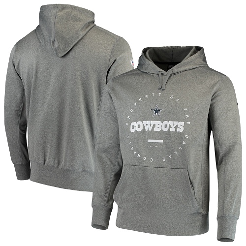 Men's Dallas Cowboys Heathered Gray Sideline Property Of Wordmark Logo Performance Pullover Hoodie cheap jerseys for sale - CheapJerseys.Shop