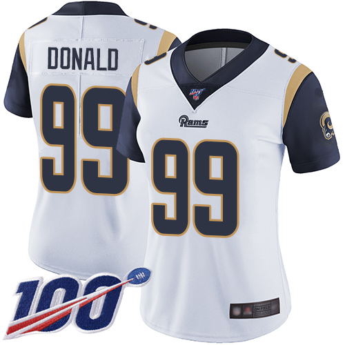 Rams #99 Aaron Donald White Women's Stitched 100th Season Vapor Limited Jersey cheap jerseys for sale - CheapJerseys.Shop