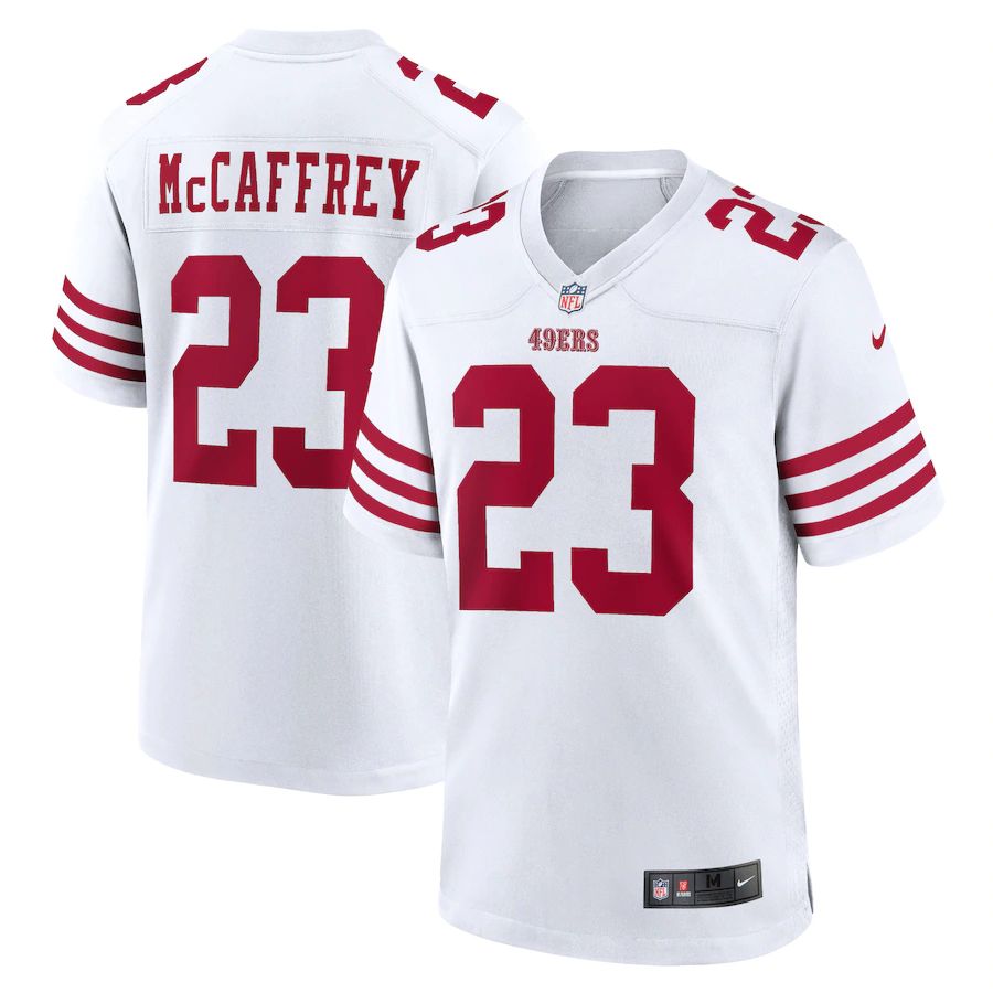 San Francisco 49ers #23 Christian McCaffrey Men's 2022 Player Game Jersey - White cheap jerseys for sale - CheapJerseys.Shop