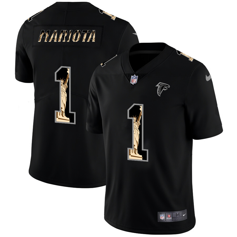 Atlanta Falcons #1 Marcus Mariota Men's Carbon Black Vapor Statue Of Liberty Limited Jersey cheap jerseys for sale - CheapJerseys.Shop