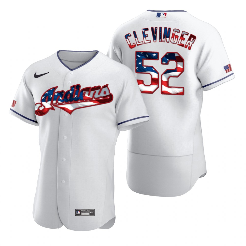 Cleveland Guardians #52 Mike Clevinger Men's White Fluttering USA Flag Limited Edition Authentic Jersey cheap jerseys for sale - CheapJerseys.Shop