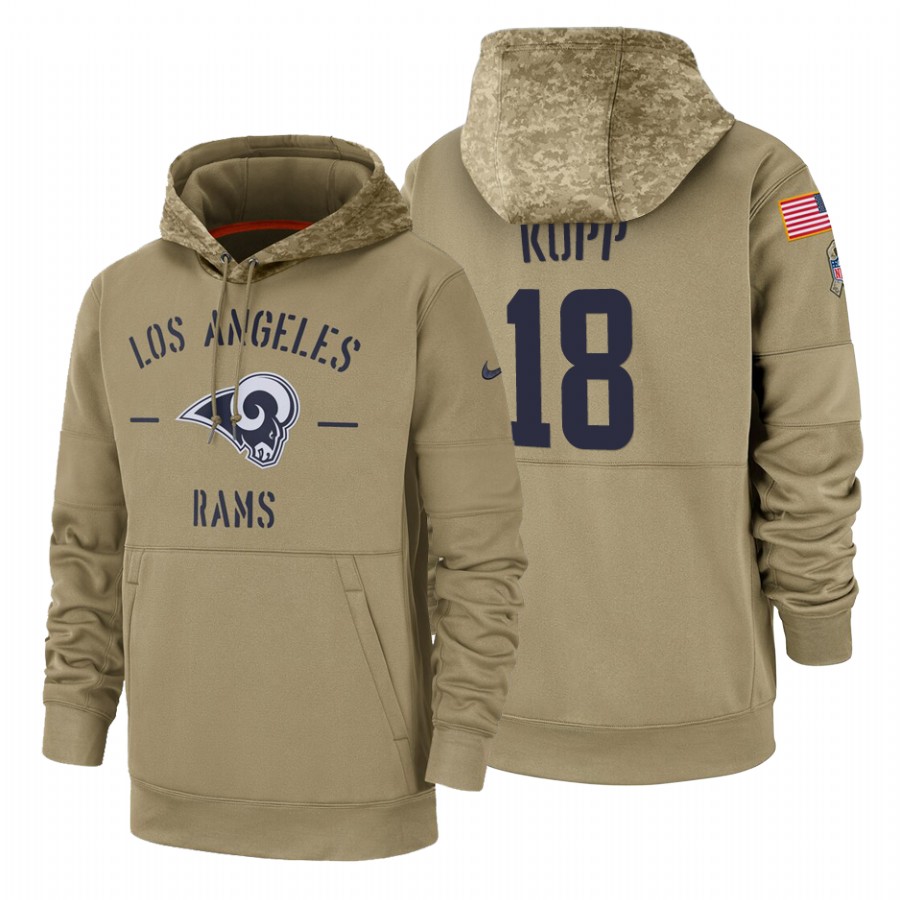 Los Angeles Rams #18 Cooper Kupp Tan 2019 Salute To Service Name & Number Sideline Therma Pullover Hoodie cheap jerseys for sale - CheapJerseys.Shop