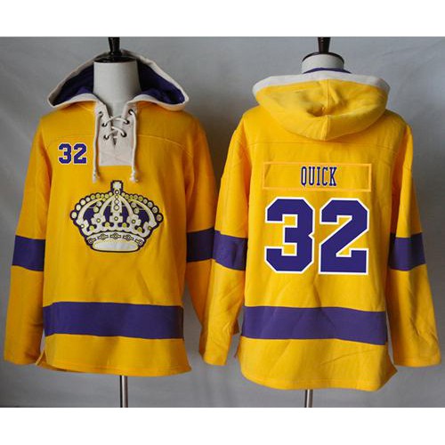 Los Angeles Kings #32 Jonathan Quick Gold Sawyer Hooded Sweatshirt Stitched Jersey Men's cheap jerseys for sale - CheapJerseys.Shop