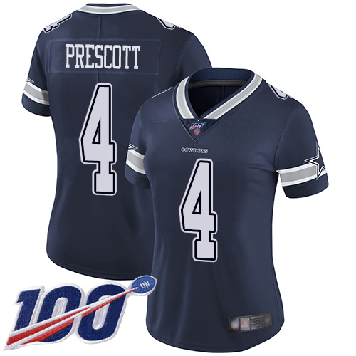 Cowboys #4 Dak Prescott Navy Blue Team Color Women's Stitched 100th Season Vapor Limited Jersey cheap jerseys for sale - CheapJerseys.Shop