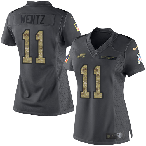 Philadelphia Eagles #11 Carson Wentz Black Women's Stitched Limited 2016 Salute to Service Jersey Womens cheap jerseys for sale - CheapJerseys.Shop