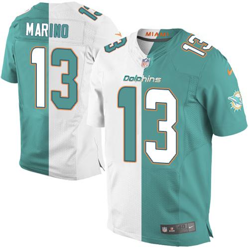 Dolphins #13 Dan Marino Aqua Green/White Men's Stitched Elite Split Jersey cheap jerseys for sale - CheapJerseys.Shop