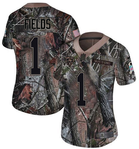 Bears #1 Justin Fields Camo Women's Stitched Limited Rush Realtree Jersey cheap jerseys for sale - CheapJerseys.Shop