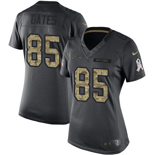 Los Angeles Chargers #85 Antonio Gates Black Women's Stitched Limited 2016 Salute to Service Jersey Womens cheap jerseys for sale - CheapJerseys.Shop