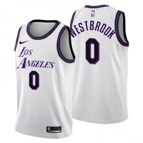 Los Angeles Lakers #0 Russell Westbrook Mens 2022-23 City Edition Jersey - Cherry Blossom White Mens cheap jerseys for sale - CheapJerseys.Shop