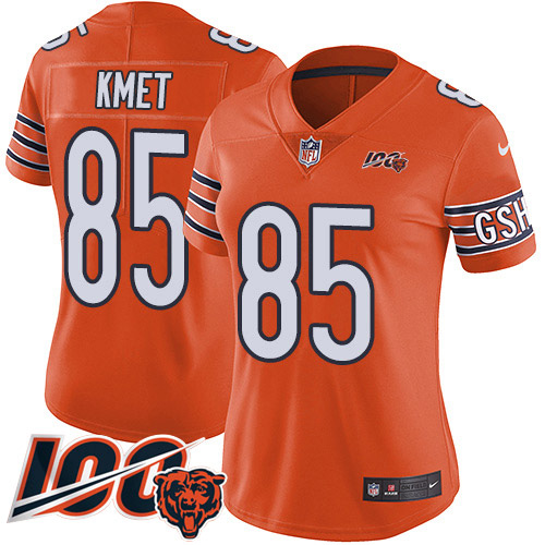 Chicago Bears #85 Cole Kmet Orange Women's Stitched Limited Rush 100th Season Jersey Womens cheap jerseys for sale - CheapJerseys.Shop