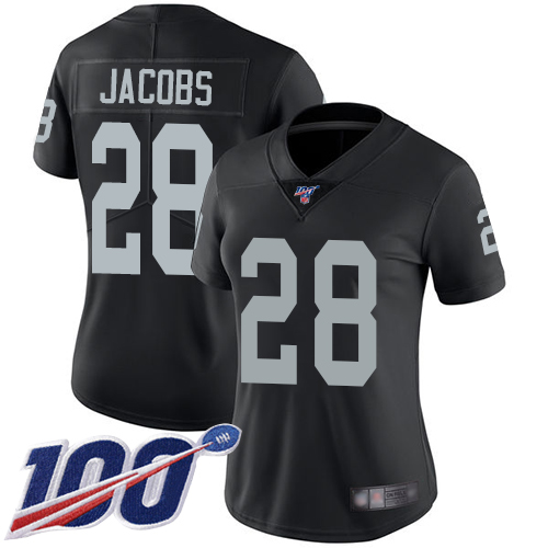 Raiders #28 Josh Jacobs Black Team Color Women's Stitched 100th Season Vapor Limited Jersey cheap jerseys for sale - CheapJerseys.Shop