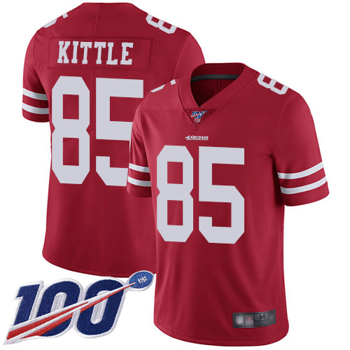 49ers #85 George Kittle Red Team Color Youth Stitched 100th Season Vapor Limited Jersey cheap jerseys for sale - CheapJerseys.Shop