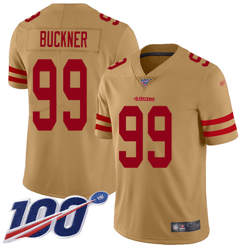 San Francisco 49ers #99 DeForest Buckner Gold Men's Stitched Limited Inverted Legend 100th Season Jersey Men's cheap jerseys for sale - CheapJerseys.Shop