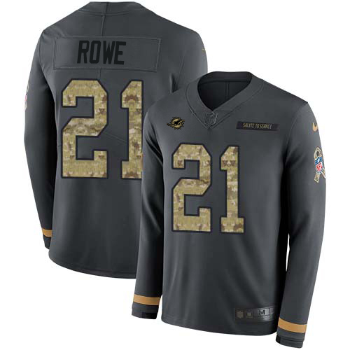 Miami Dolphins #21 Eric Rowe Anthracite Salute to Service Men's Stitched Limited Therma Long Sleeve Jersey Men's cheap jerseys for sale - CheapJerseys.Shop
