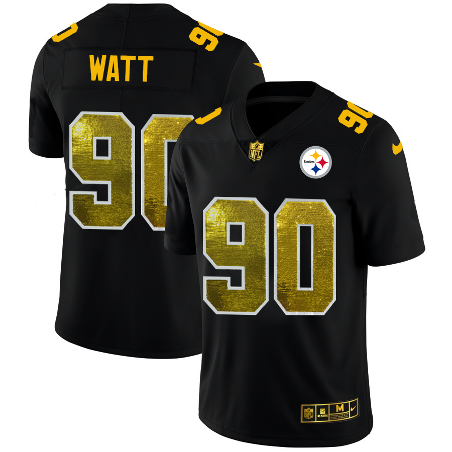 Pittsburgh Steelers #90 T.J. Watt Men's Black Golden Sequin Vapor Limited Jersey cheap jerseys for sale - CheapJerseys.Shop