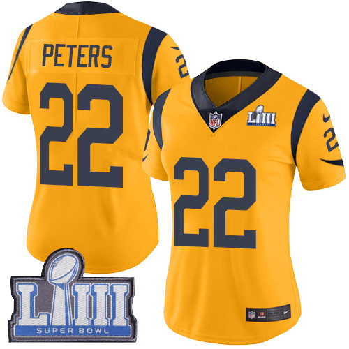 Los Angeles Rams #22 Marcus Peters Gold Super Bowl LIII Bound Women's Stitched Limited Rush Jersey Womens cheap jerseys for sale - CheapJerseys.Shop