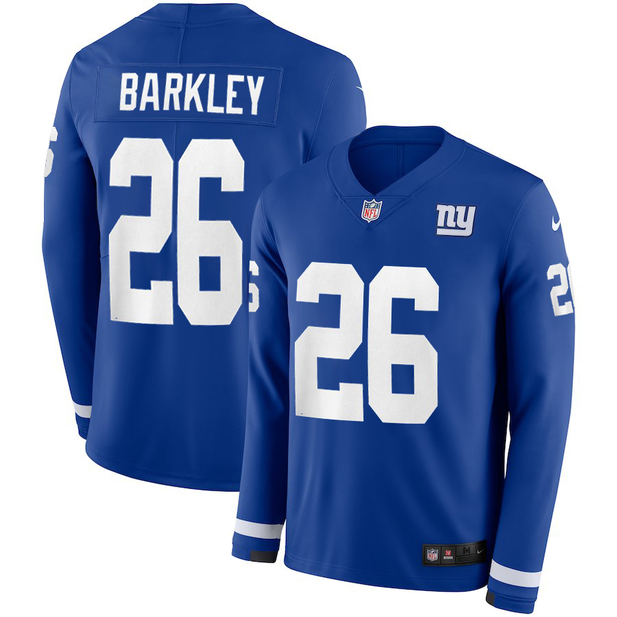 Men's Giants #26 Saquon Barkley Royal Blue Team Color Men's Stitched Limited Therma Long Sleeve Jersey cheap jerseys for sale - CheapJerseys.Shop