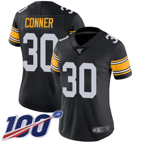 Pittsburgh Steelers #30 James Conner Black Alternate Women's Stitched 100th Season Vapor Limited Jersey Womens cheap jerseys for sale - CheapJerseys.Shop