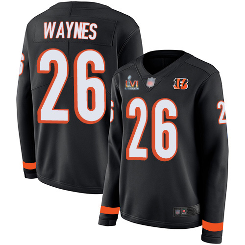 Cincinnati Bengals #26 Trae Waynes Black Team Color Super Bowl LVI Patch Women's Stitched Limited Therma Long Sleeve Jersey Womens cheap jerseys for sale - CheapJerseys.Shop