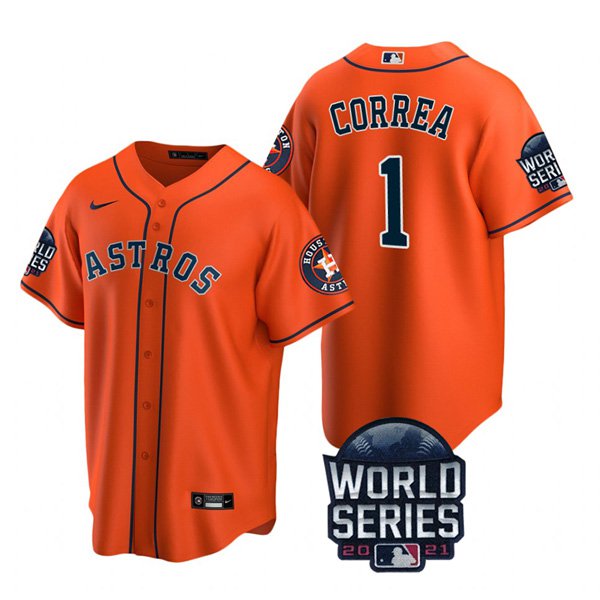 Houston Astros #1 Carlos Correa Men's 150th Anniversary 2021 World Series Game Jersey - Orange cheap jerseys for sale - CheapJerseys.Shop