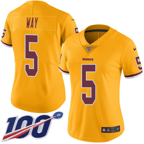Washington Commanders #5 Tress Way Gold Women's Stitched Limited Rush 100th Season Jersey Womens cheap jerseys for sale - CheapJerseys.Shop