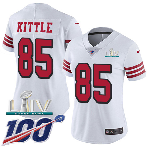 49ers #85 George Kittle White Super Bowl LIV 2020 Rush Women's Stitched Limited 100th Season Jersey cheap jerseys for sale - CheapJerseys.Shop