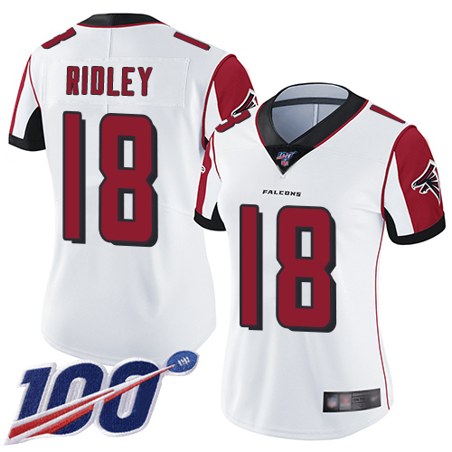 Falcons #18 Calvin Ridley White Women's Stitched 100th Season Vapor Limited Jersey cheap jerseys for sale - CheapJerseys.Shop