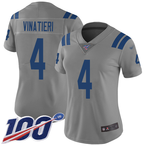 Indianapolis Colts #4 Adam Vinatieri Gray Women's Stitched Limited Inverted Legend 100th Season Jersey Womens cheap jerseys for sale - CheapJerseys.Shop