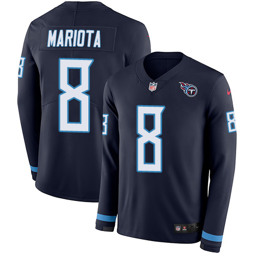 Tennessee Titans #8 Marcus Mariota Navy Blue Team Color Men's Stitched Limited Therma Long Sleeve Jersey Men's cheap jerseys for sale - CheapJerseys.Shop