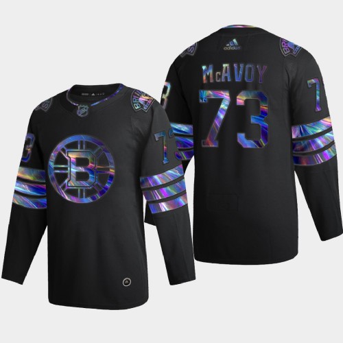 Washington Boston Bruins #73 Charlie McAvoy Men's Iridescent Holographic Collection Jersey - Black Men's cheap jerseys for sale - CheapJerseys.Shop