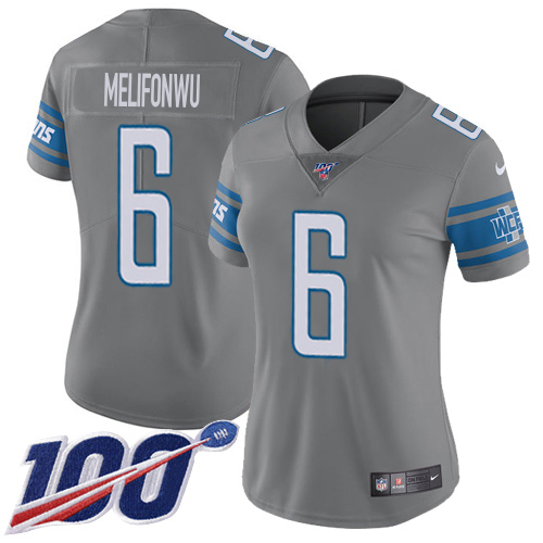 Lions #6 Ifeatu Melifonwu Gray Women's Stitched Limited Rush 100th Season Jersey cheap jerseys for sale - CheapJerseys.Shop
