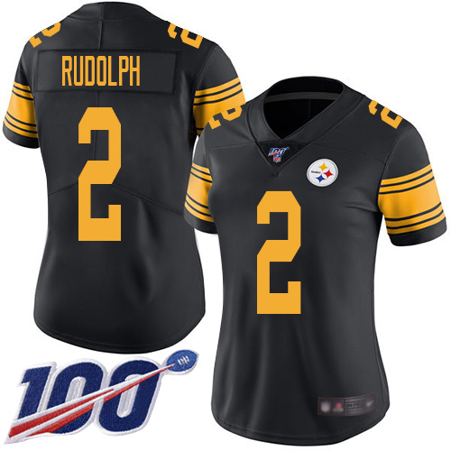 Pittsburgh Steelers #2 Mason Rudolph Black Women's Stitched Limited Rush 100th Season Jersey Womens cheap jerseys for sale - CheapJerseys.Shop