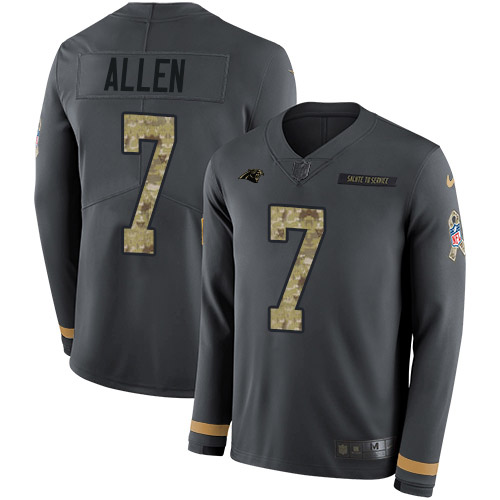 Carolina Panthers #7 Kyle Allen Anthracite Salute to Service Men's Stitched Limited Therma Long Sleeve Jersey Men's cheap jerseys for sale - CheapJerseys.Shop