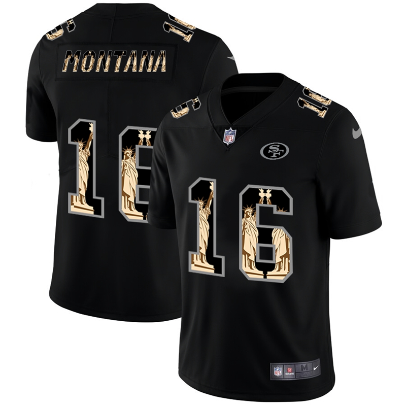 San Francisco 49ers #16 Joe Montana Carbon Black Vapor Statue Of Liberty Limited Jersey cheap jerseys for sale - CheapJerseys.Shop
